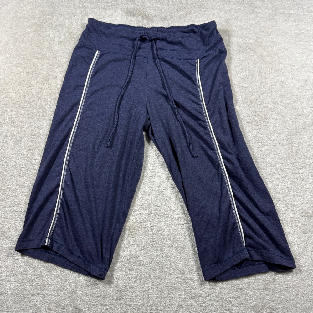 Intrigue Capri Pants Women Medium Navy Blue Cropped Drawstring Side Pipe Stretch